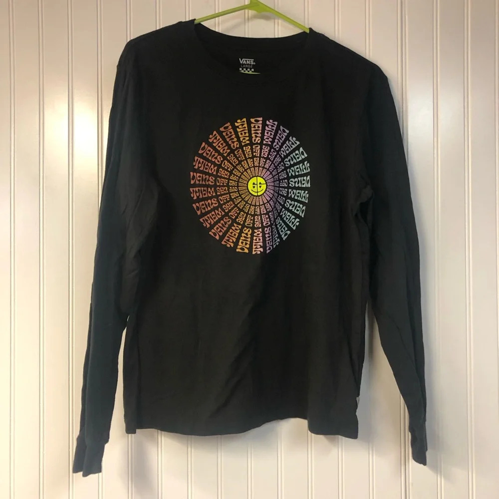 Vans Long Sleeve Graphic Black Tshirt Large Rainbow Casual